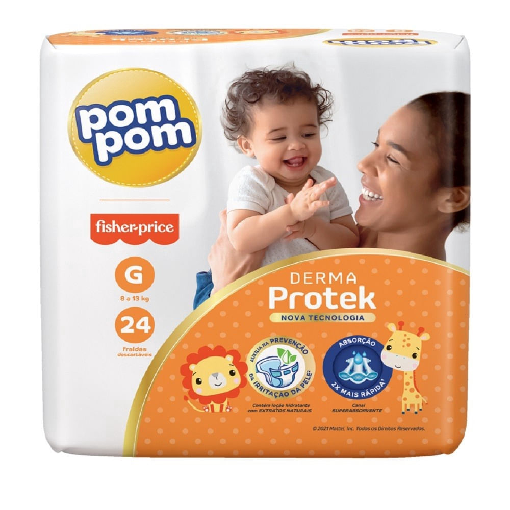 Fralda Descartável Dermatologicamente Testada Pom Pom Derma Protek Jumbo G 24un