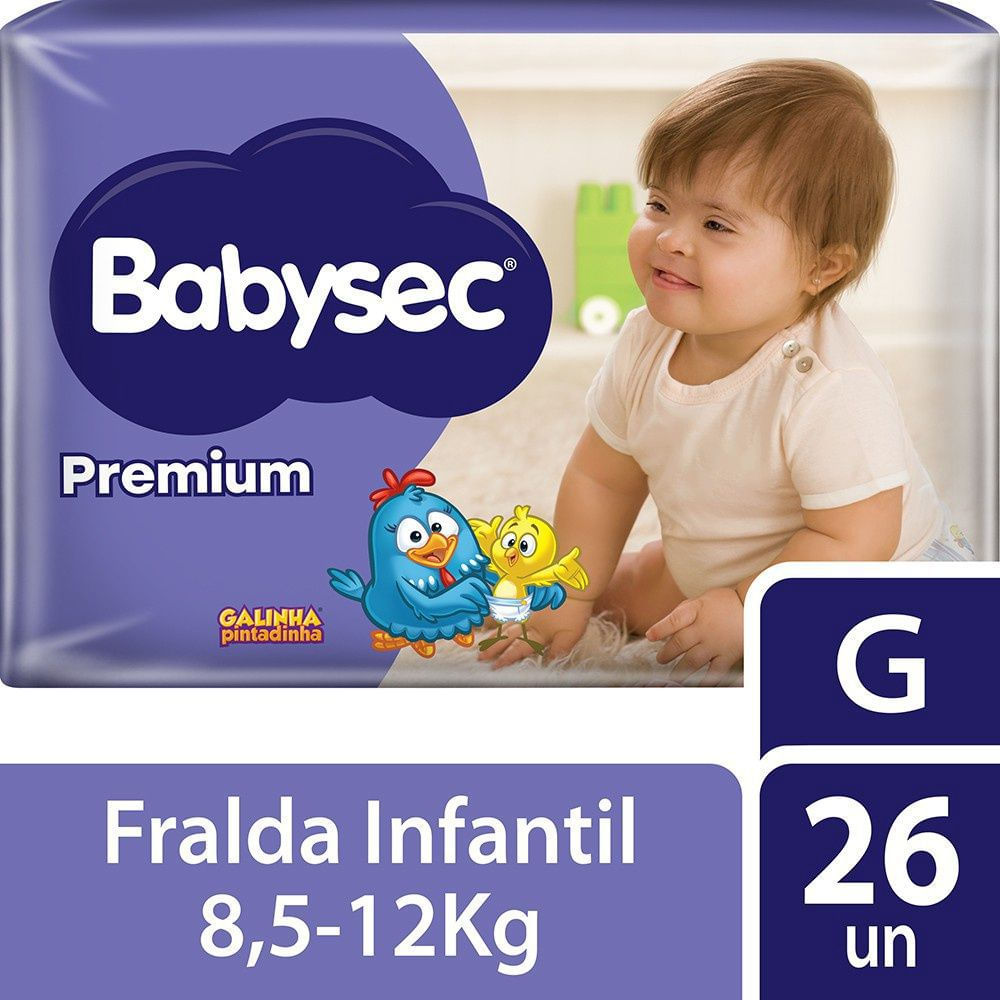 Fralda Descartável com Aloe Vera Babysec Premium Galinha Pintadinha G 26un