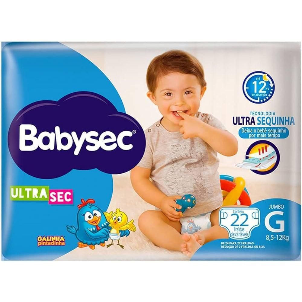 Fralda Descartável Dermatologicamente Testada Babysec Ultrasec 22un G