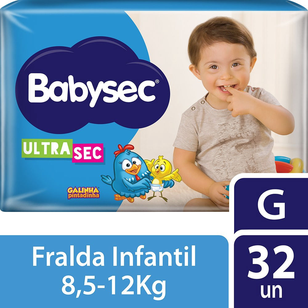 Fralda Descartável Extra Absorção Babysec UltraSec Galinha Pintadinha G 32un