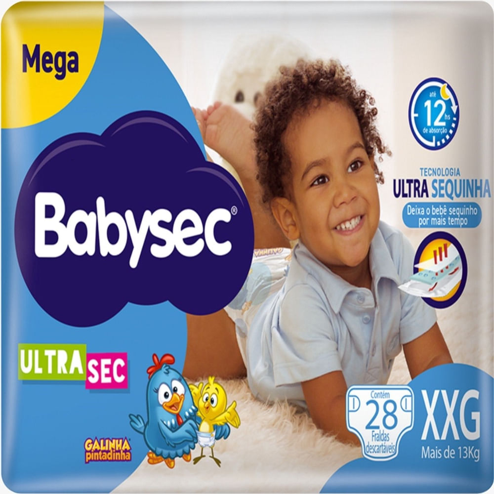 Fralda Descartável Ultra Absorção Babysec Ultrasec Galinha Pintadinha 28un XXG