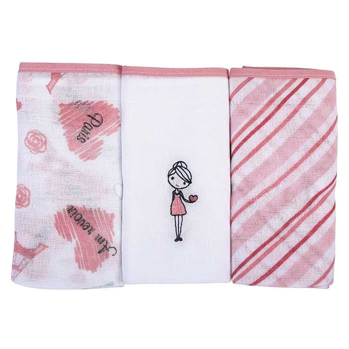 Fralda de Pano Bordada Minasrey Baby Nice 3un 70x68cm Recém-Nascido