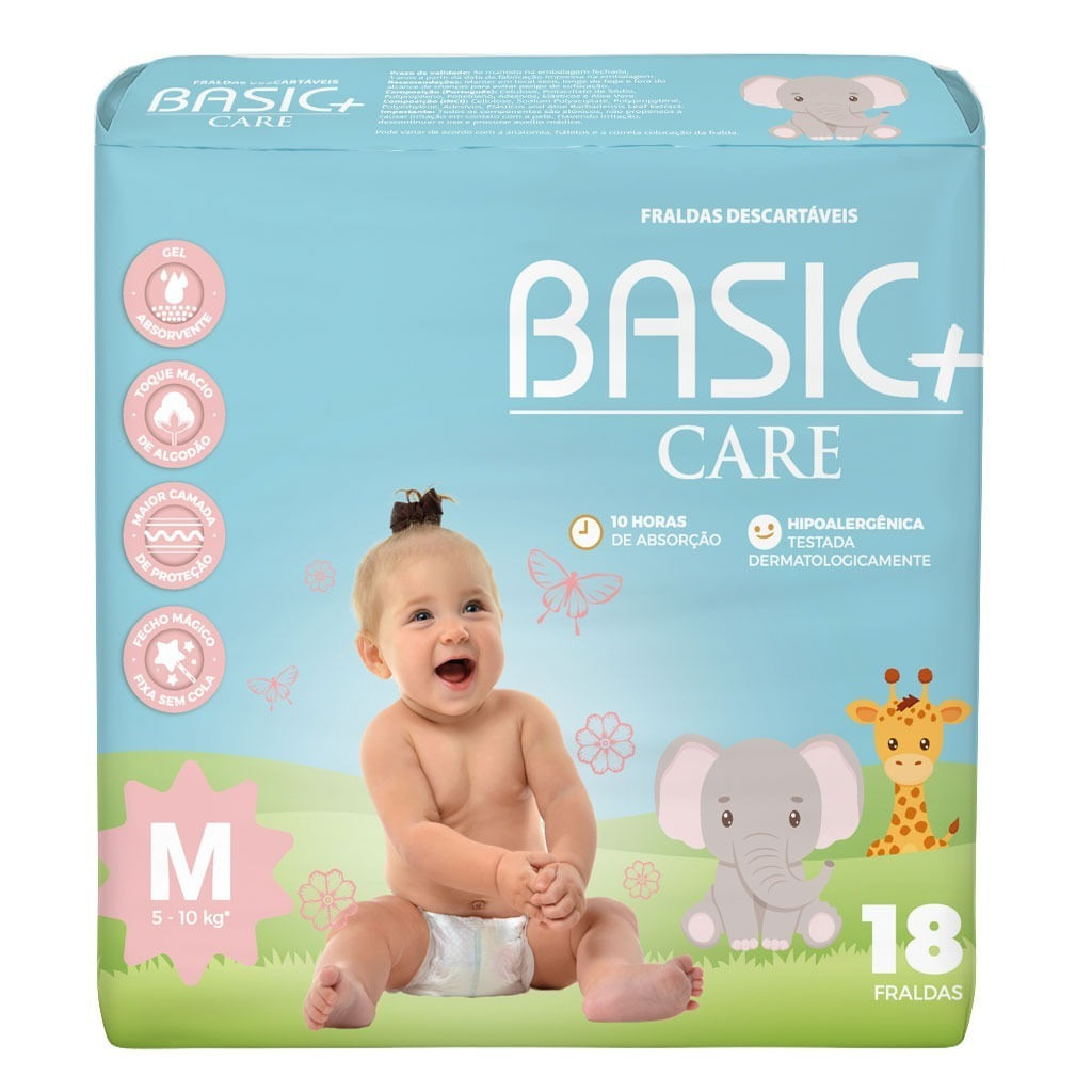 Fralda Descartável Hipoalergênica Basic+ Care M 18un