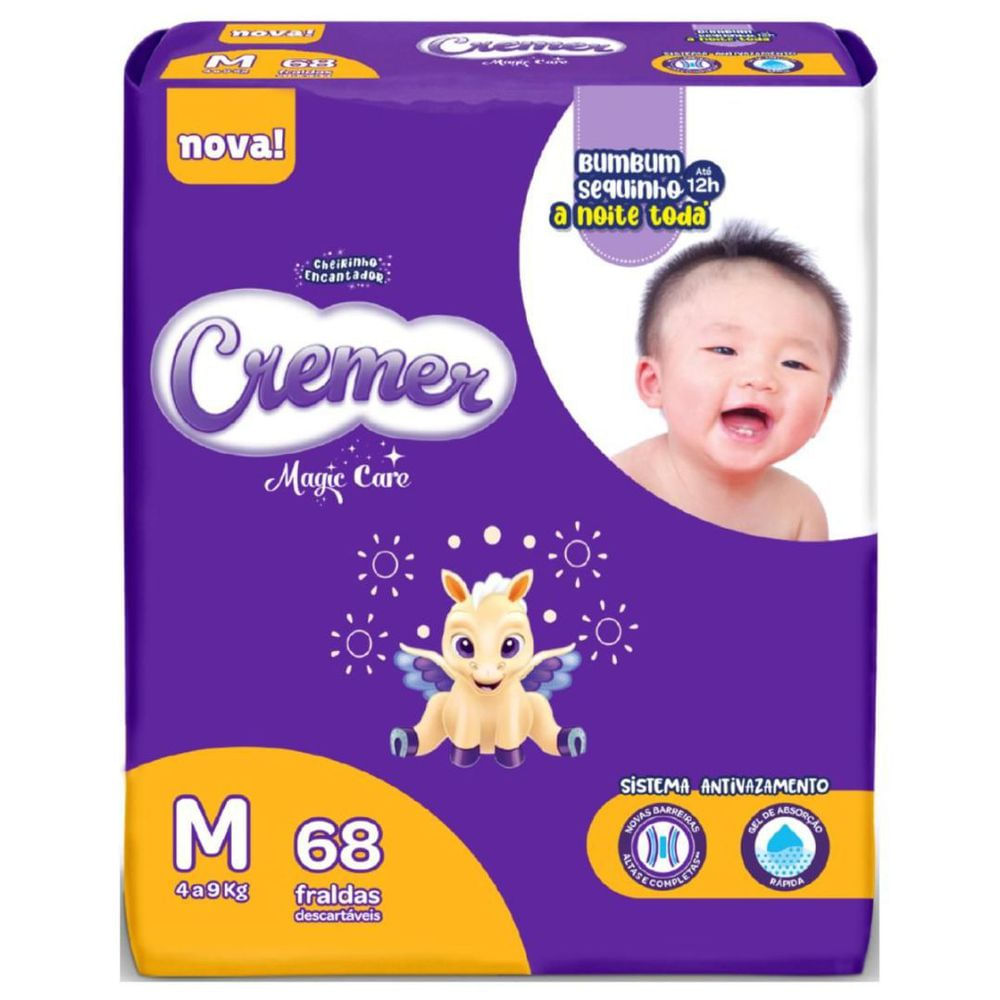 Fralda Descartável Dermatologicamente Testada Cremer Magic Care Hiper M 68un