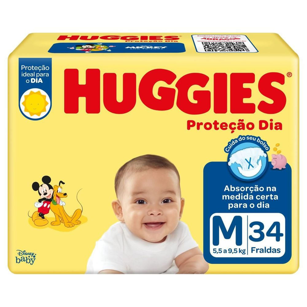 Fralda Descartável Diurna Huggies Proteção Dia M 34un 5 a 9kg