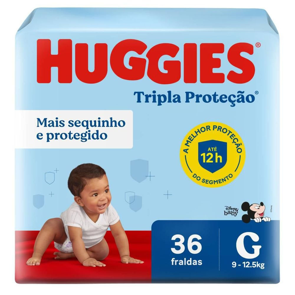 Fralda Descartável Extra Absorção Huggies Tripla Proteção 36un Tamanho G
