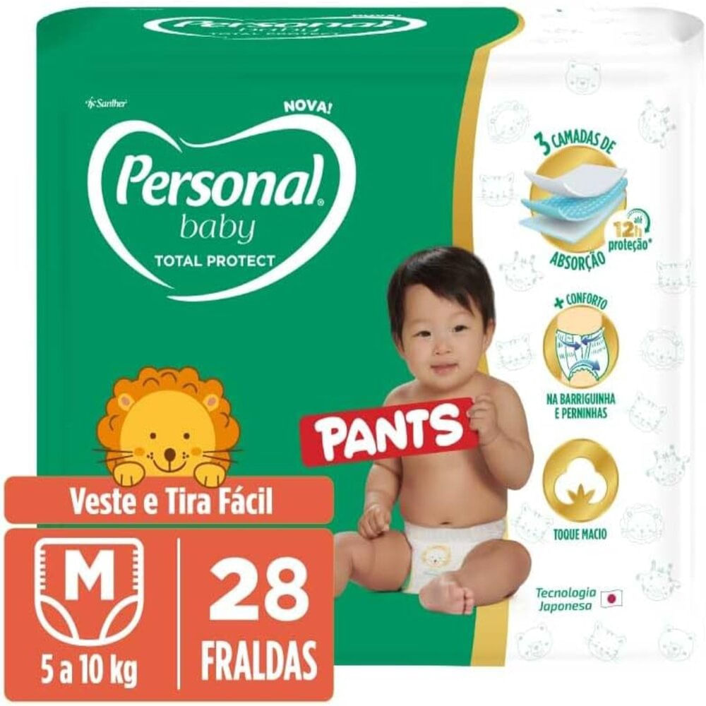Fralda Descartável Dermatologicamente Testada Personal Baby Total Protect Pants M 28un