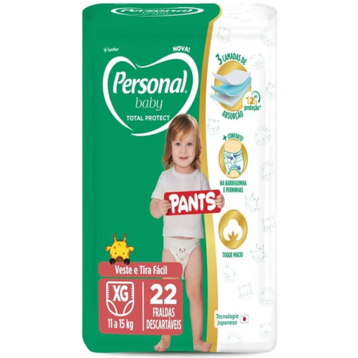 Fralda Descartável Dermatologicamente Testada Personal Baby Total Protect Pants XG 22un