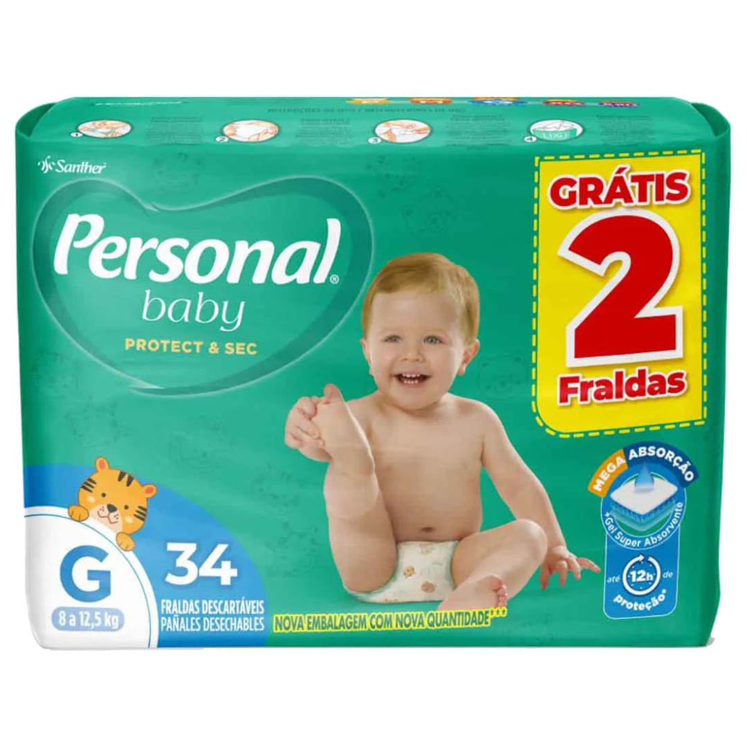 Fralda Descartável Dermatologicamente Testada Personal Protect & Sec 34un G