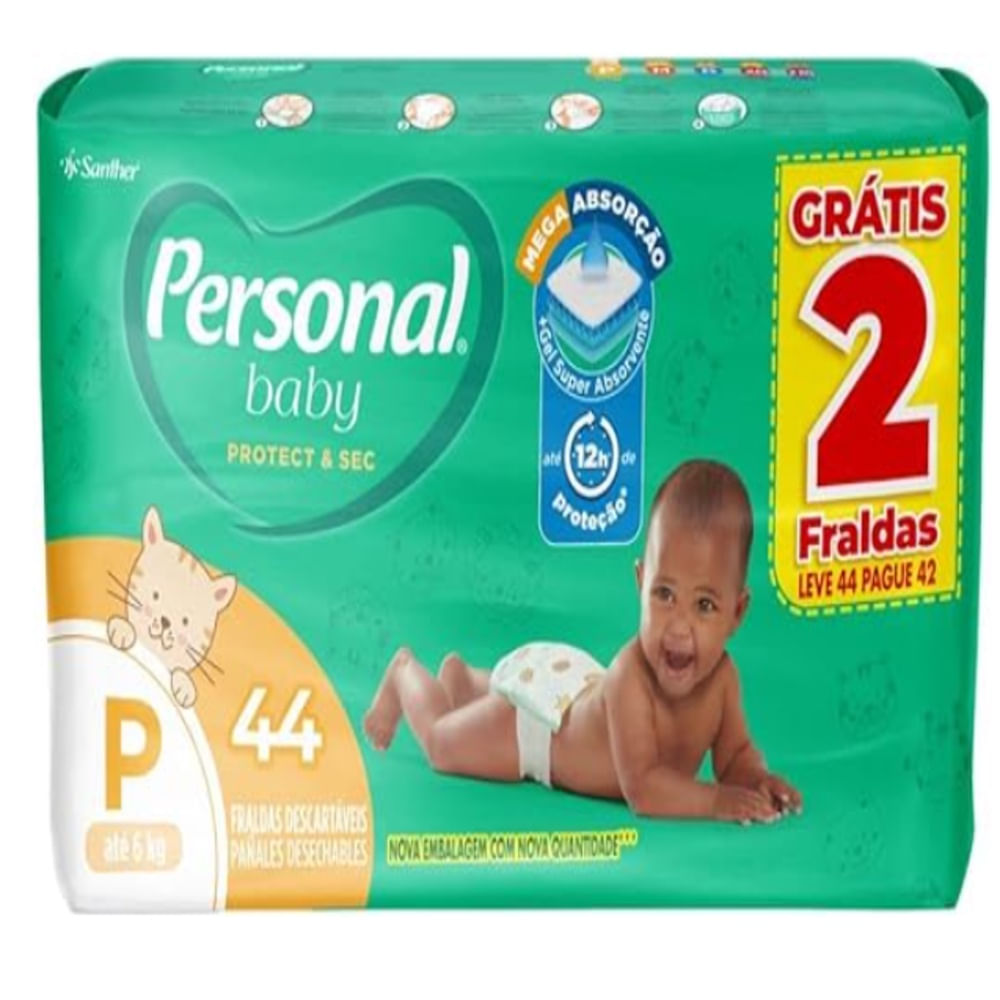Fralda Descartável 44 Unidades P Personal Proteção 12h Contra Vazamentos