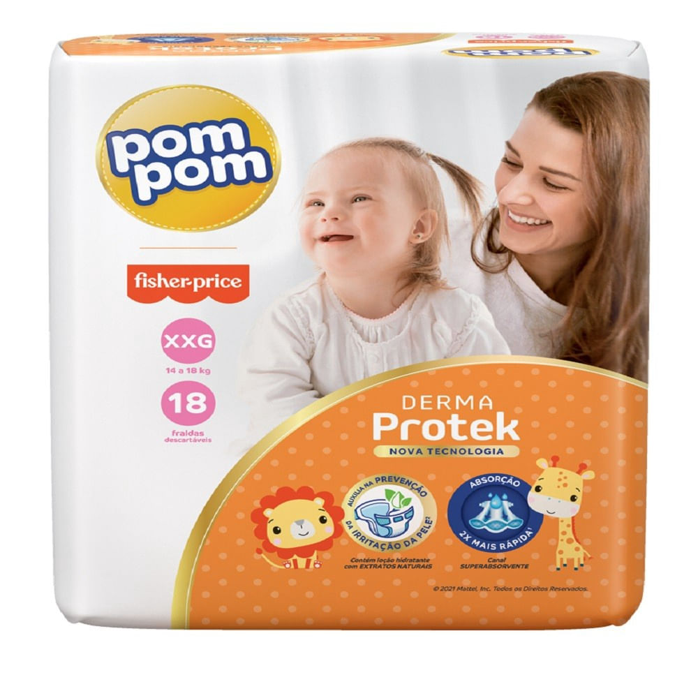 Fralda Descartável Hipoalergênica Pom Pom Derma Protek 18un XXG