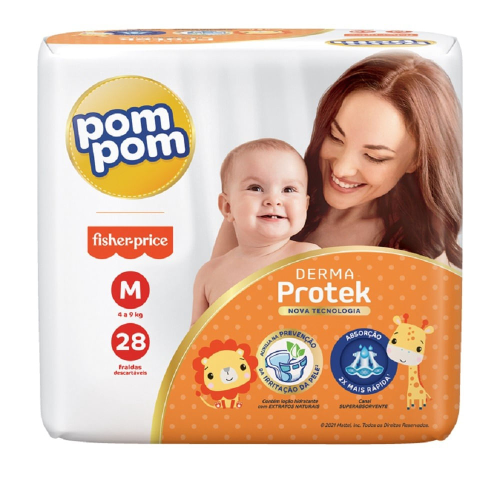Fralda Descartável com Loção Hidratante Pompom Derma Protek M 28un