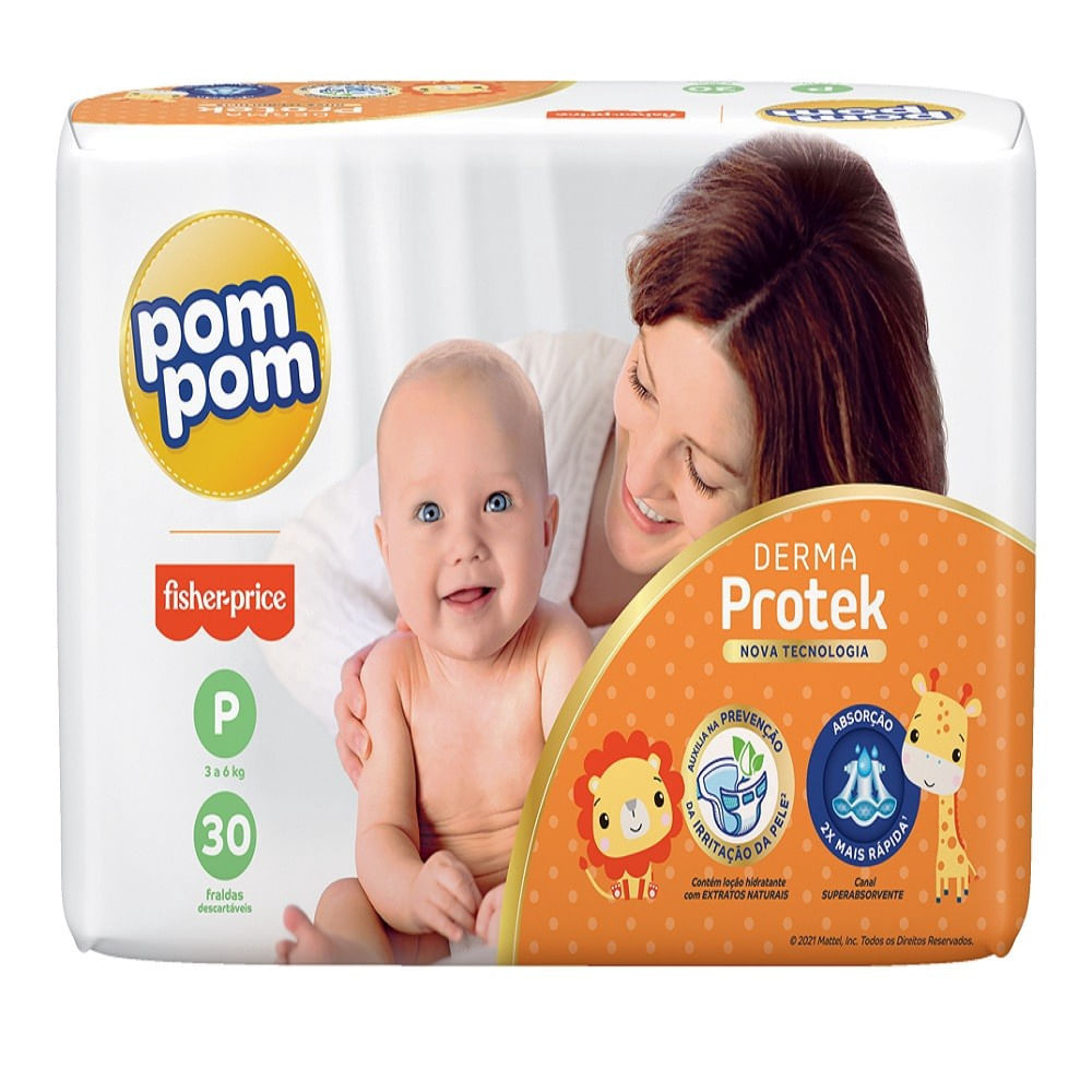 Fralda 30 Unidades P Pom Pom Derma Protek Proteção Antiassaduras