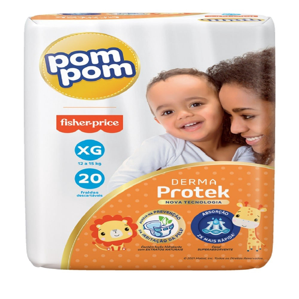 Fralda Descartável com Loção Hidratante Pom Pom Derma Protek XG 20un