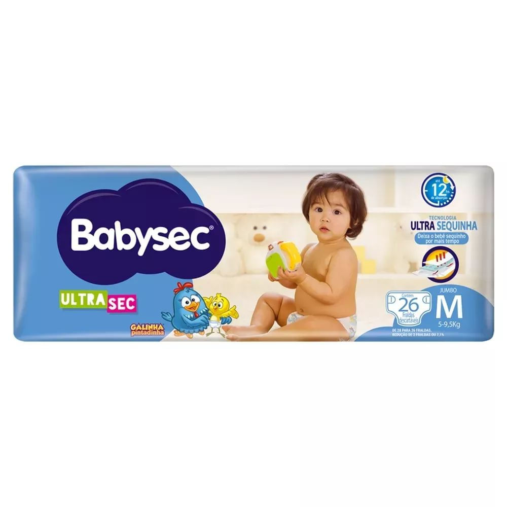 Fralda Descartável Dermatologicamente Testada Babysec Galinha Pintadinha Jumbo M 26un