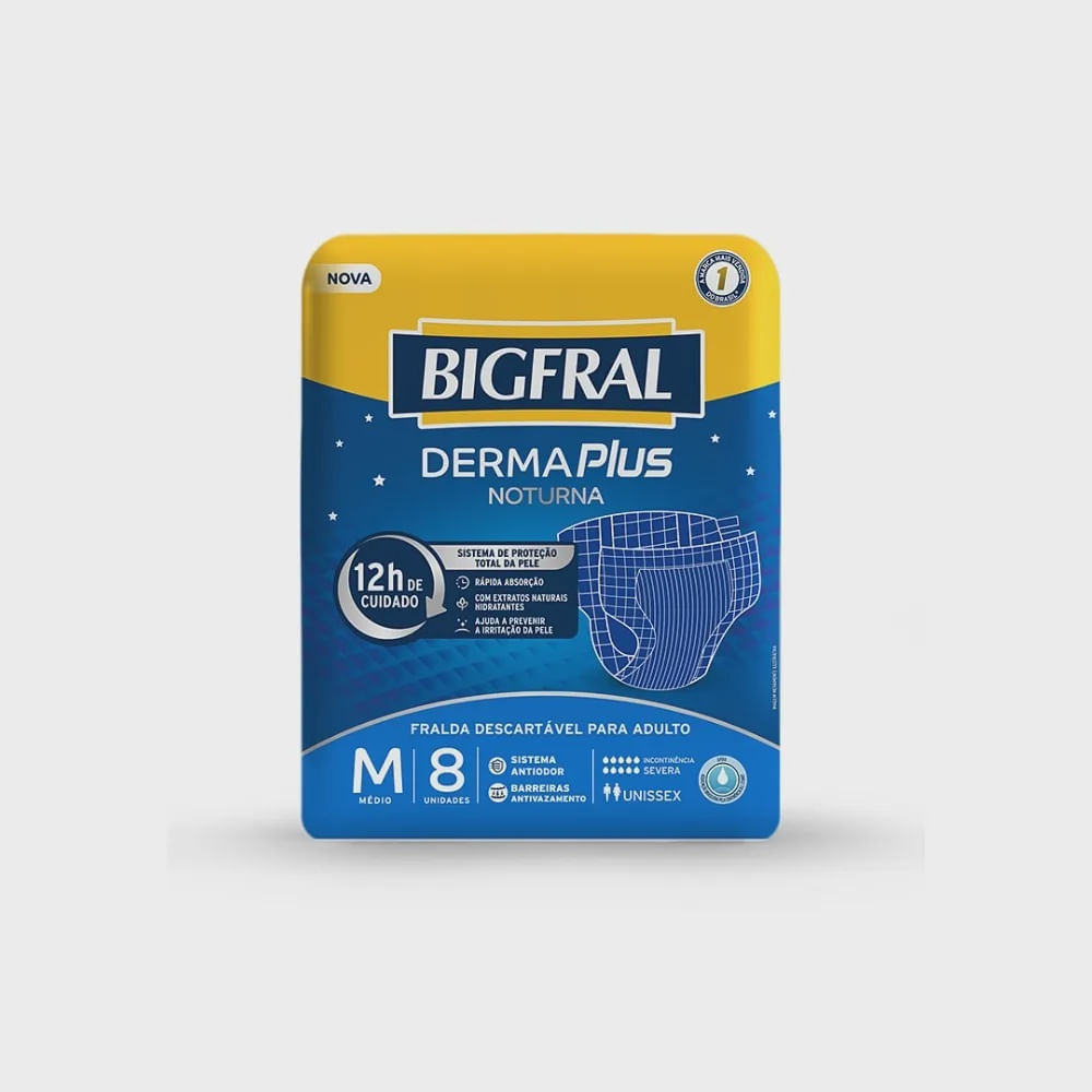 Fralda Geriátrica Noturna Hipoalergênica Bigfral Plus M 8un