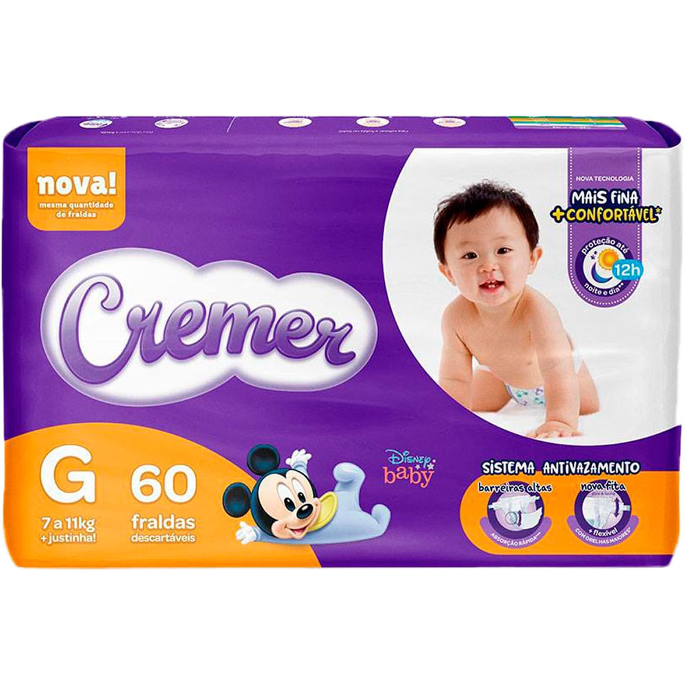 Fralda Descartável Dermatologicamente Testada Cremer Disney Baby G 60un