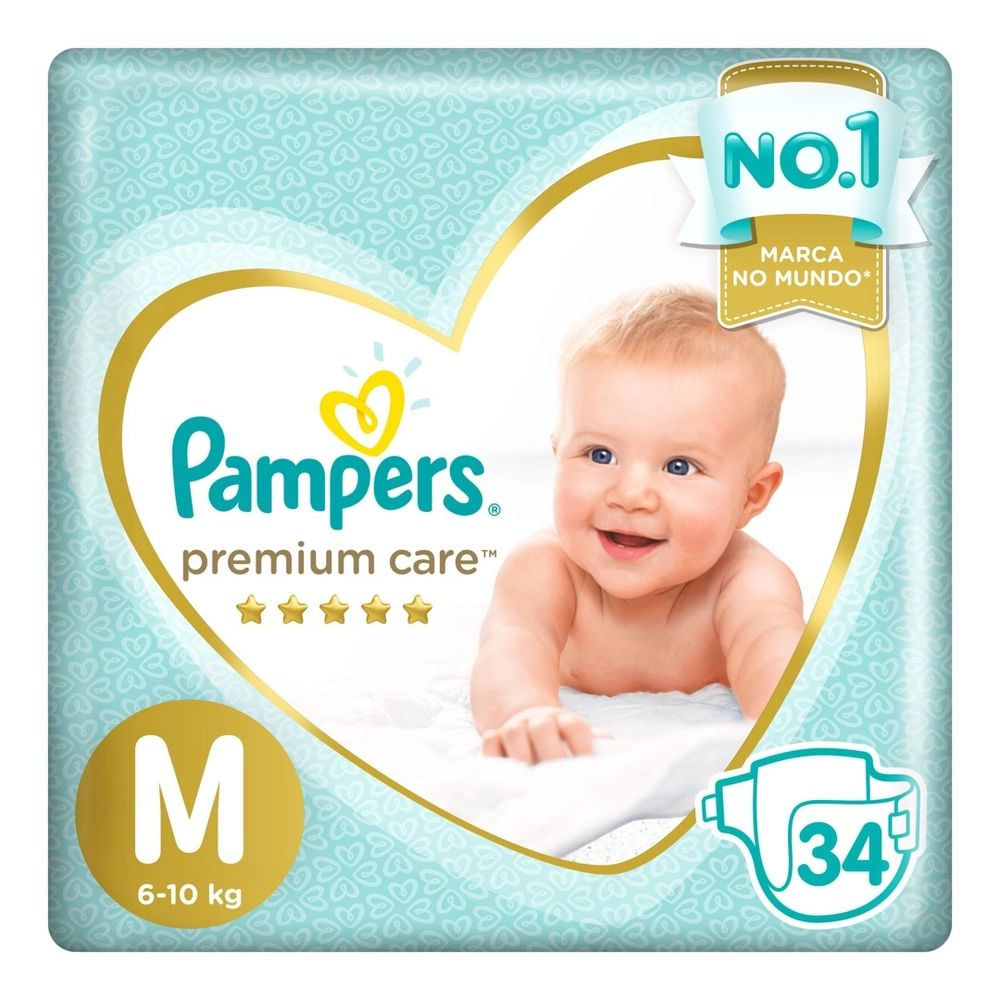 Fralda 34 Unidades M Pampers Premium Care Hipoalergênica
