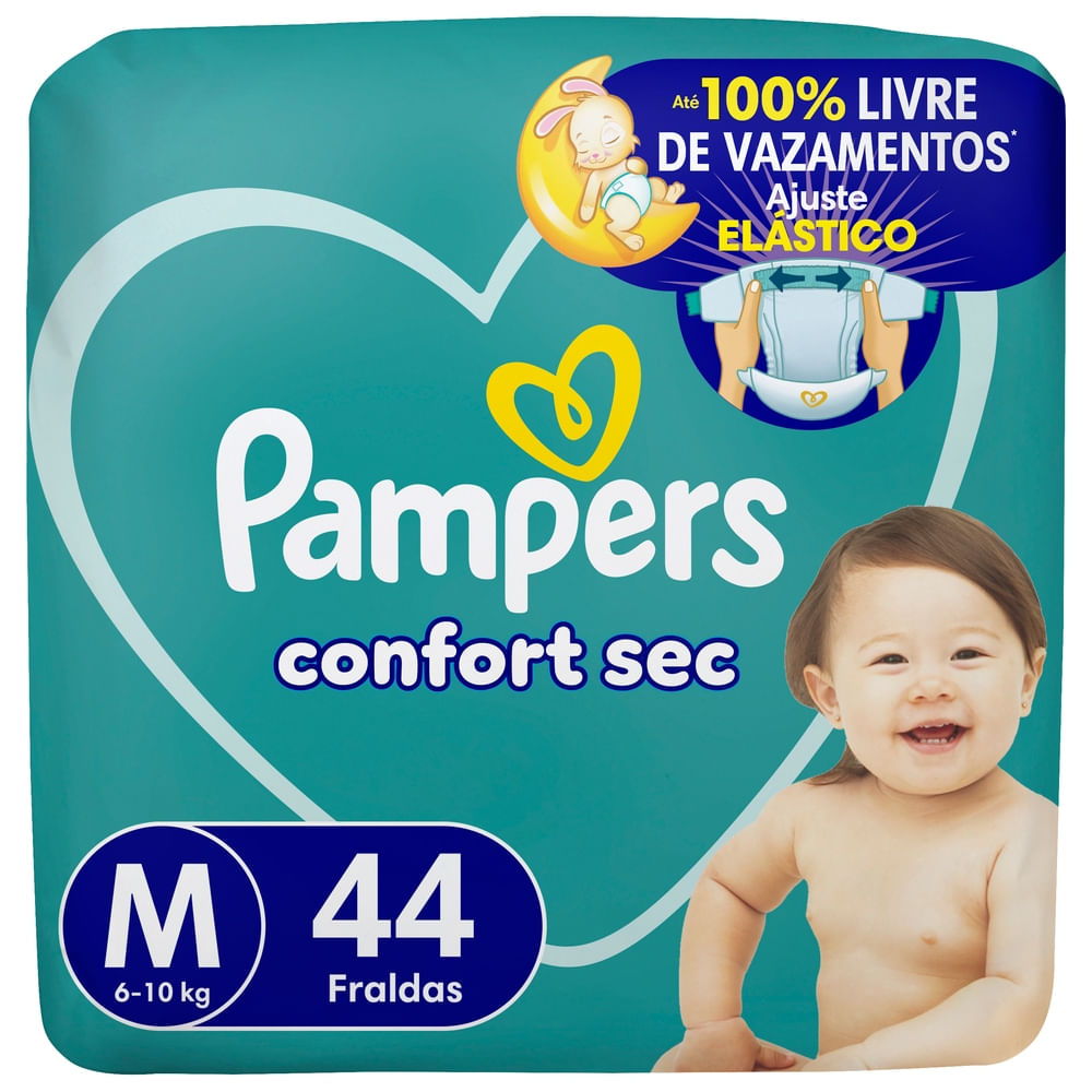 Fralda Descartável Hipoalergênica Noturna Pampers Confort Sec M 44un