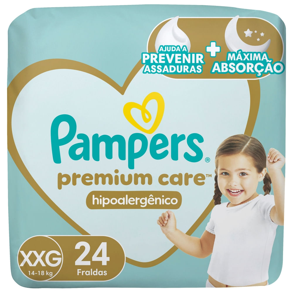 Fralda Descartável Hipoalergênica Pampers Premium Care 24un XXG