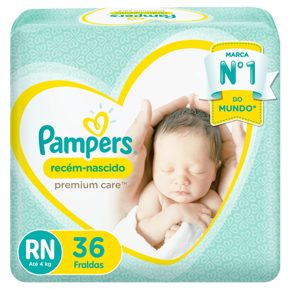 Fralda Descartável Hipoalergênica Pampers Premium Care RN 36un Até 5kg